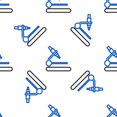 Çizgi mikroskobu simgesi beyaz arkaplanda izole edilmiş. Kimya, ilaç aleti, mikrobiyoloji büyütme aracı. Renkli taslak konsepti. Vektör.