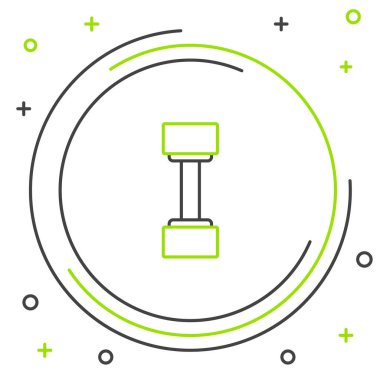 Dumbbell çizgisi simgesi beyaz arkaplanda izole edildi. Kas kaldırma ikonu, fitness halteri, beden eğitimi ikonu, spor malzemeleri sembolü, egzersiz bumbzili. Renkli taslak konsepti. Vektör.