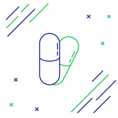 Çizgi Köpeği ve haplar beyaz arka planda izole edilmiş. Hayvan için reçeteli ilaç. Renkli taslak konsepti. Vektör.