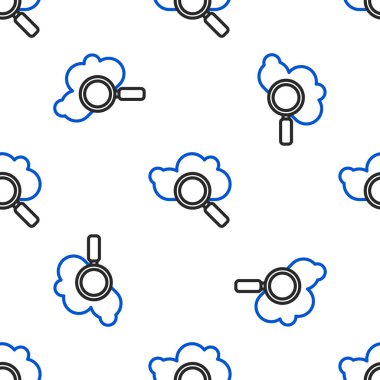 Çizgi Arama Bulut hesaplama simgesi beyaz arkaplanda izole edilmiş kusursuz desen. Büyüteç ve bulut. Renkli taslak konsepti. Vektör.