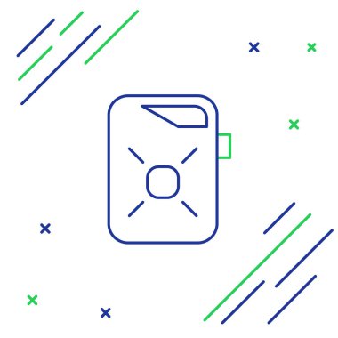 Motor makine yağı simgesi için çizgi kutusu beyaz arkaplanda izole edildi. Benzin bidonu. Yağ değiştirme ve onarım servisi. Motor yağı işareti. Renkli taslak konsepti. Vektör.