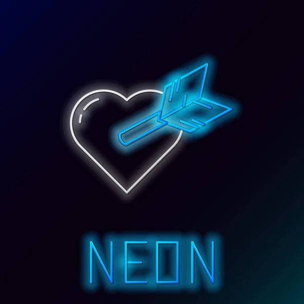 Glödande Neon Linje Amour Symbol Med Hjärta Och Pil Ikon — Stock vektor