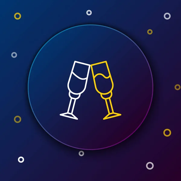 Line Sklenice Ikony Šampaňského Izolované Modrém Pozadí Barevný Koncept Vektor — Stockový vektor