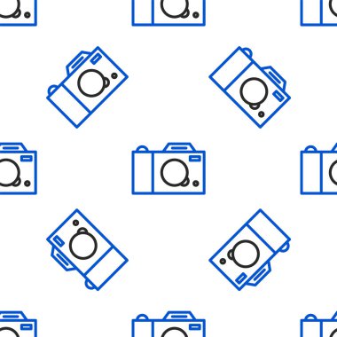 Çizgi fotoğraf makinesi simgesi beyaz arkaplanda izole edilmiş kusursuz desen. Fotoğraf makinesi simgesi. Renkli taslak konsepti. Vektör.