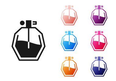 Beyaz arkaplanda siyah parfüm ikonu izole edildi. Simgeleri renklendirin. Vektör İllüstrasyonu.