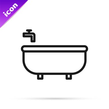 Beyaz arka planda siyah çizgi küvet ikonu izole edildi. Vektör İllüstrasyonu.