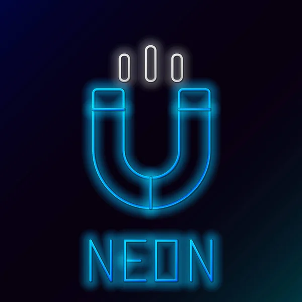 Zářící Neonová Čára Ikona Magnetu Izolovaná Černém Pozadí Magnet Podkovy — Stockový vektor