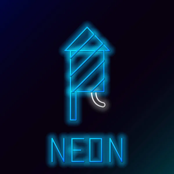 Glödande Neon Line Fyrverkeri Raket Ikon Isolerad Svart Bakgrund Begreppet — Stock vektor