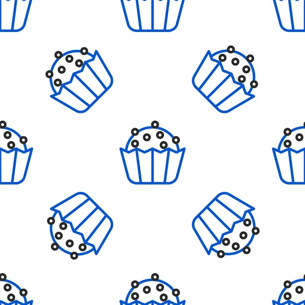 Line Cupcake Ikona Izolované Bezešvé Vzor Bílém Pozadí Barevný Koncept — Stockový vektor