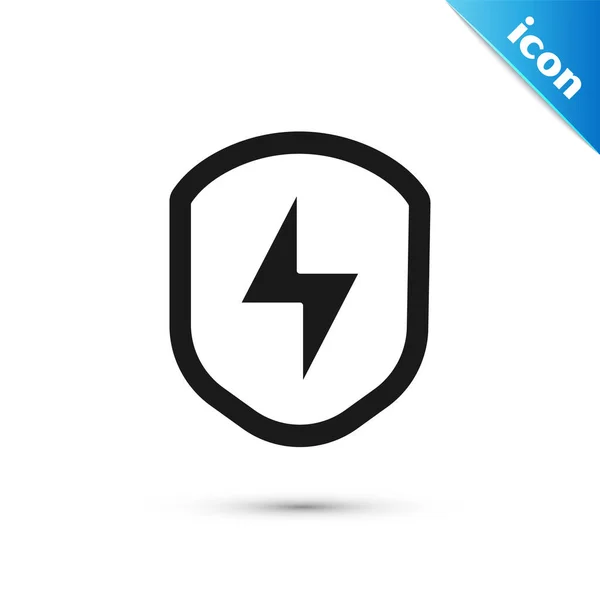 Grey Secure Shield Lightning Icon Isolated White Background Security Safety — Stock Vector