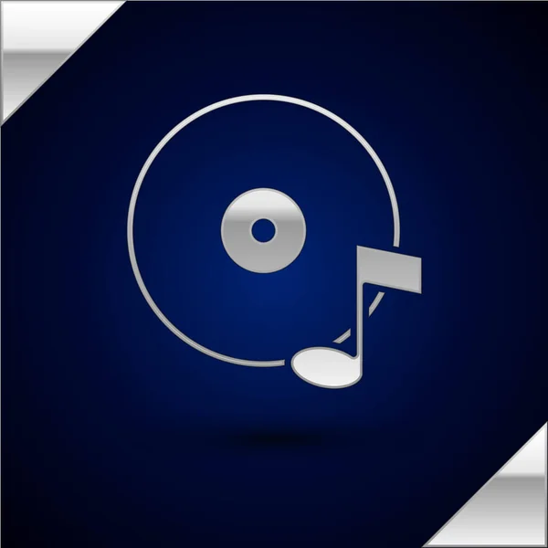 Icono Disco Vinilo Plateado Aislado Sobre Fondo Azul Oscuro Vector — Vector de stock