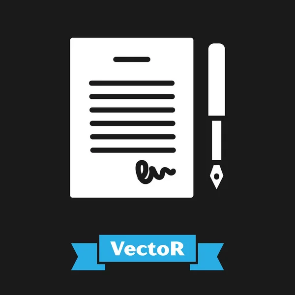 Icono Del Contrato Matrimonio Blanco Aislado Sobre Fondo Negro Certificado — Vector de stock