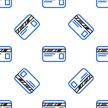 Çizgi kredi kartı simgesi beyaz arkaplanda kusursuz desen izole etti. Çevrimiçi ödeme. Nakit çekilmesi. Finansal operasyonlar. Alışveriş tabelası. Renkli taslak konsepti. Vektör