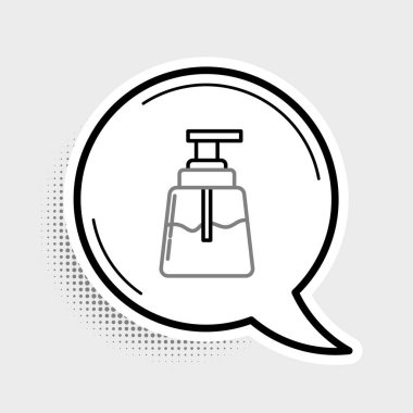 Gri arkaplanda çizgi traş losyonu simgesi izole edildi. Parfüm spreyi ikonu. Erkek parfüm şişesi. Renkli taslak konsepti. Vektör