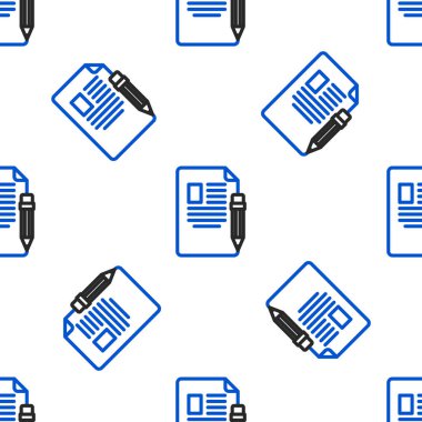 Silgi simgesine sahip çizgi sınav kağıdı ve kalem beyaz arkaplanda izole edilmiş kusursuz desen. Sınav kağıdı, sınav ya da araştırma konsepti. Sınav ya da sınav. Renkli taslak konsepti. Vektör