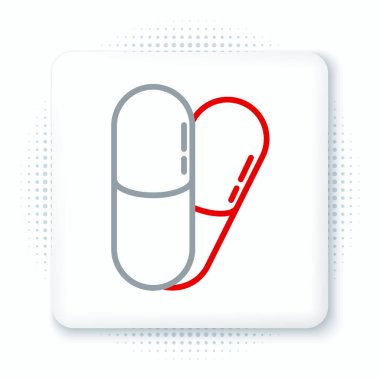 Çizgi Köpeği ve haplar beyaz arka planda izole edilmiş. Hayvan için reçeteli ilaç. Renkli taslak konsepti. Vektör