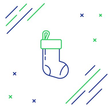 Beyaz arka planda izole edilmiş çizgi Noel çorabı ikonu. Mutlu Noeller ve mutlu yıllar. Renkli taslak konsepti. Vektör