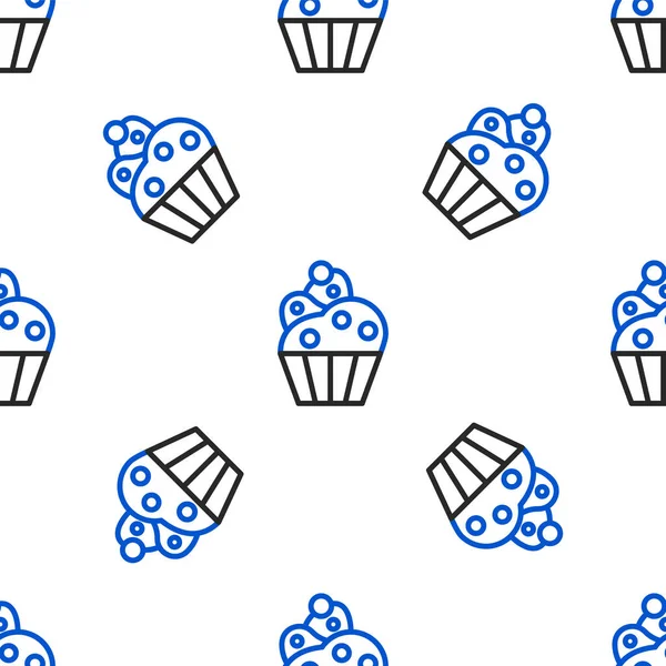 Ligne Cupcake icône isolée motif sans couture sur fond blanc. Concept de contour coloré. Vecteur — Image vectorielle