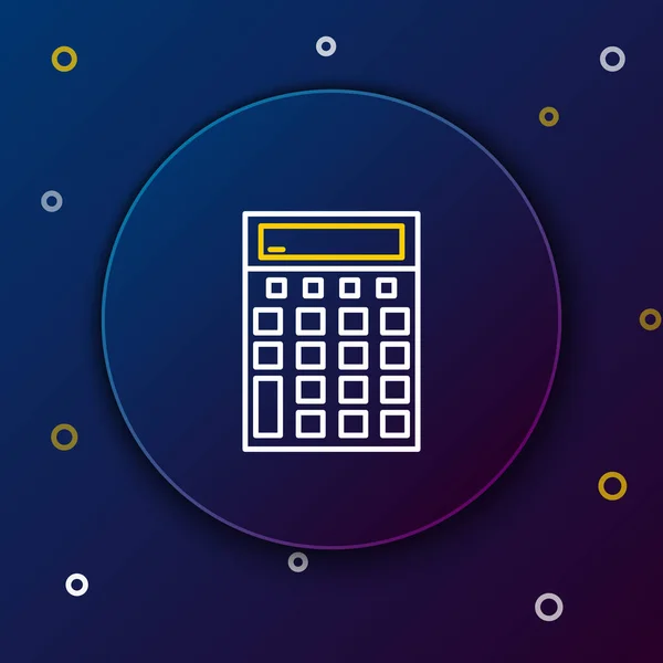 Satır Hesap Makinesi simgesi mavi arkaplanda izole edildi. Muhasebe sembolü. İş hesaplamaları matematik eğitimi ve finans. Renkli taslak konsepti. Vektör — Stok Vektör