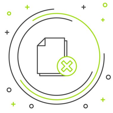 Beyaz arkaplanda izole edilmiş dosya simgesini sil. Reddedilmiş belge simgesi. Kağıt üzerinde çarmıh. Renkli taslak konsepti. Vektör