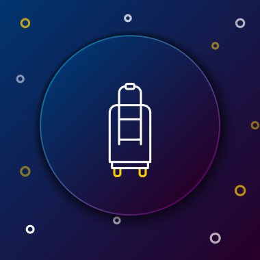 Seyahat simgesi için satır çantası mavi arkaplanda izole edildi. Seyahat bagaj tabelası. Seyahat bagaj ikonu. Renkli taslak konsepti. Vektör