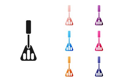 Siyah Spatula simgesi beyaz arkaplanda izole edildi. Mutfak spatula ikonu. Barbekü spatula işareti. Barbekü ve ızgara aleti. Simgeleri renklendirin. Vektör