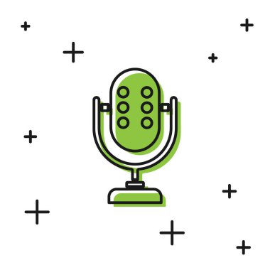 Beyaz arkaplanda siyah mikrofon simgesi izole edildi. Radyodaki mikrofondan. Sözcü işareti. Vektör