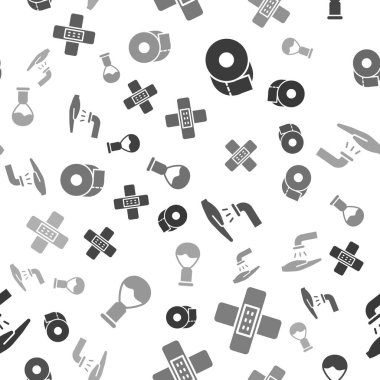 Tuvalet kağıdı rulosu, çapraz bandaj bandı, sabunla ellerini yıkama ve pürüzsüz desenli tıraş fırçası. Vektör