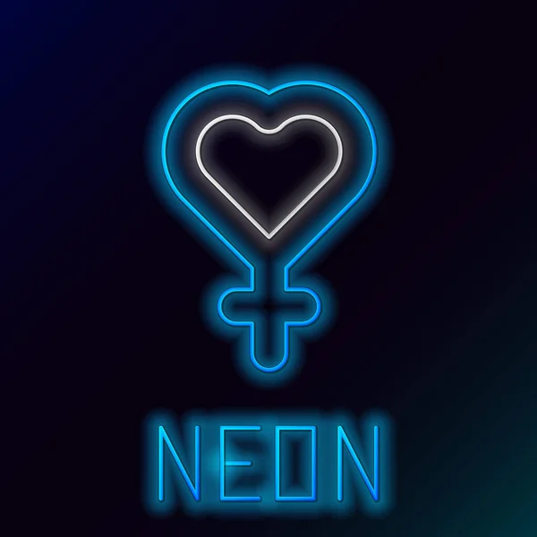 Ligne lumineuse néon icône de symbole de genre féminin isolé sur fond noir. Le symbole de Vénus. Le symbole d'un organisme féminin ou d'une femme. Concept de contour coloré. Vecteur — Image vectorielle