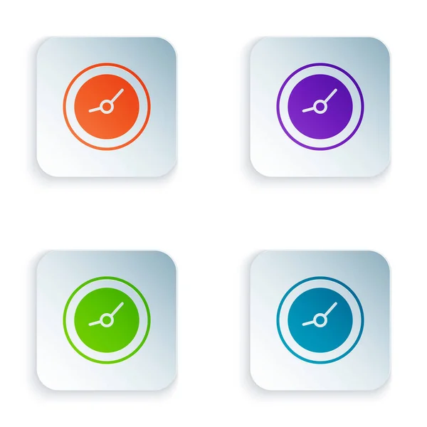 Ícone de relógio de cor isolado no fundo branco. Símbolo temporal. Definir ícones coloridos em botões quadrados. Ilustração vetorial —  Vetores de Stock