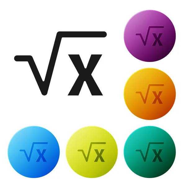 Racine carrée noire de x icône de glyphe isolé sur fond blanc. Expression mathématique. Définir des icônes dans les boutons de cercle de couleur. Vecteur — Image vectorielle