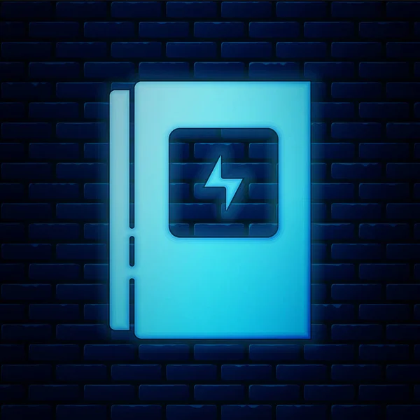 Glowing neon Electrical panel icon isolated on brick wall background. Vector — Stock Vector