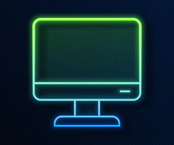 Ligne de néon lumineux icône écran de moniteur d'ordinateur isolé sur fond bleu. Appareil électronique. Vue de face. Illustration vectorielle — Image vectorielle