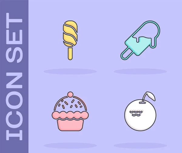 Set Apple, Ice cream, Cupcake and icon. Vector — Stock Vector
