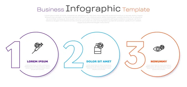 Establecer línea jeringa y virus, Botella con y ojo rojizo debido a. Plantilla de infografía empresarial. Vector — Vector de stock