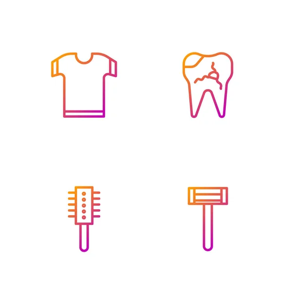 Définir la ligne Rasoir, brosse à cheveux, T-shirt et dents cassées. Icônes de couleurs dégradées. Vecteur — Image vectorielle