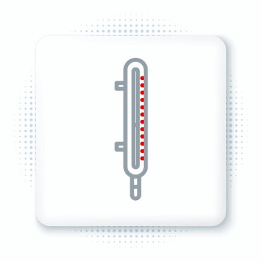 Meteoroloji çizgisi termometresi beyaz arkaplanda izole edilmiş ikonu ölçüyor. Termometre termometresi sıcak ya da soğuk hava gösteriyor. Renkli taslak konsepti. Vektör.