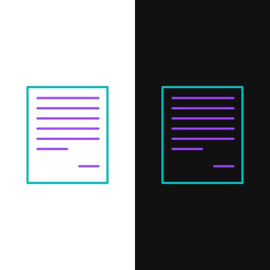 Çizgi Belgesi simgesi beyaz ve siyah arkaplanda izole edildi. Dosya simgesi. Kontrol listesi simgesi. İş konsepti. Renkli taslak konsepti. Vektör.