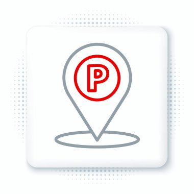 Beyaz arkaplanda park simgesi olan çizgi konumu. Sokak tabelası. Renkli taslak konsepti. Vektör.