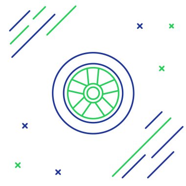 Çizgi Araba Tekerleği simgesi beyaz arkaplanda izole edildi. Renkli taslak konsepti. Vektör.