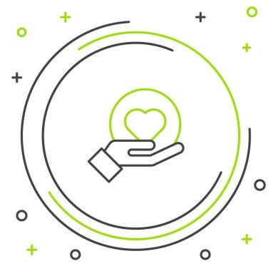 Çizgi Kalbi el simgesi beyaz arkaplanda izole edildi. El çabukluğu aşk sembolü. Renkli taslak konsepti. Vektör.