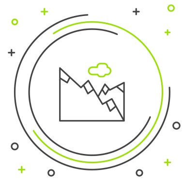 Çizgi Dağları simgesi beyaz arkaplanda izole edildi. Zaferin ya da başarının sembolü. Renkli taslak konsepti. Vektör.