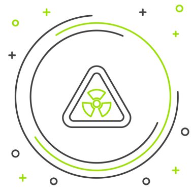 Beyaz zemin üzerinde radyasyon sembolü olan çizgi üçgeni işareti. Renkli taslak konsepti. Vektör.