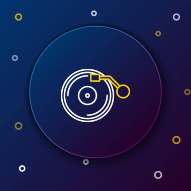 Mavi arkaplanda izole edilmiş vinil disk simgesine sahip çizgi Vinil oynatıcısı. Renkli taslak konsepti. Vektör.