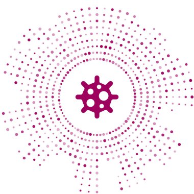 Mor Virüs simgesi beyaz arkaplanda izole edildi. Corona virüsü 2019-nCoV. Bakteri ve mikroplar, hücre kanseri, mikrop, mantar. Soyut çember rastgele noktalar. Vektör.