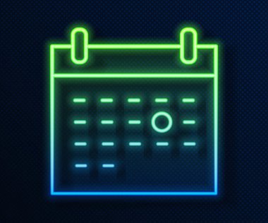 Parlayan neon hattı Takvim ölüm ikonu mavi arkaplanda izole edildi. Vektör.