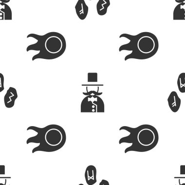 Sihirli rünler, Sihirbaz ve Ateş Topu 'nu kusursuz desenlere ayarlayın. Vektör.