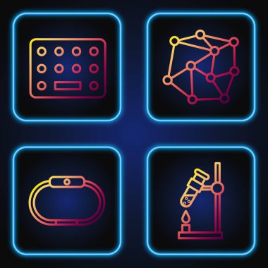 Test tüpünü ateşe verin. Smartwatch, su toplayan haplar ve sinir ağı. Renk simgeleri. Vektör.