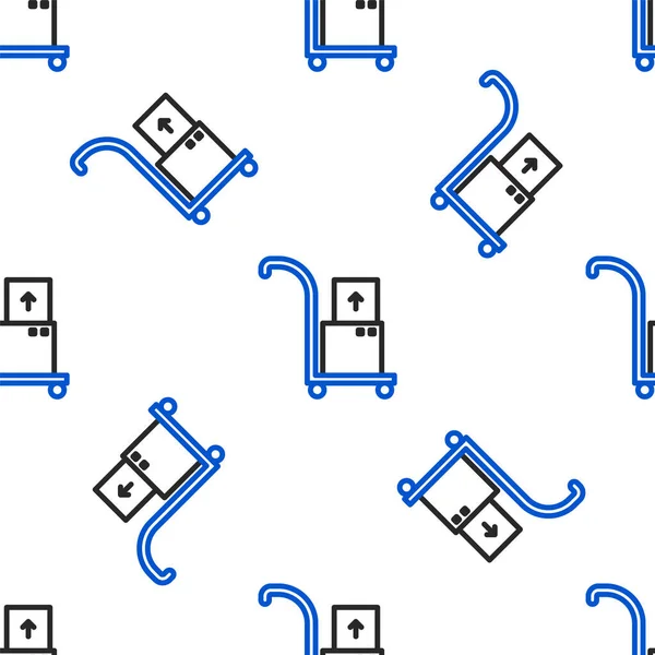 stock vector Line Hand truck and boxes icon isolated seamless pattern on white background. Dolly symbol. Colorful outline concept. Vector.