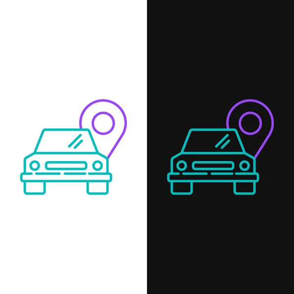 Puntero Mapa Línea Con Icono Taxi Aislado Sobre Fondo Blanco — Vector de stock